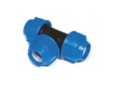 Raccordo tee 90 gradi PN16 blu e nero per tubo in polietilene