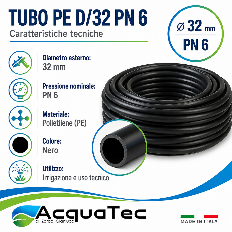 Miniatura: Caratteristiche tecniche tubo PE D/32 PN 6 diametro 32 mm pressione nominale PN 6