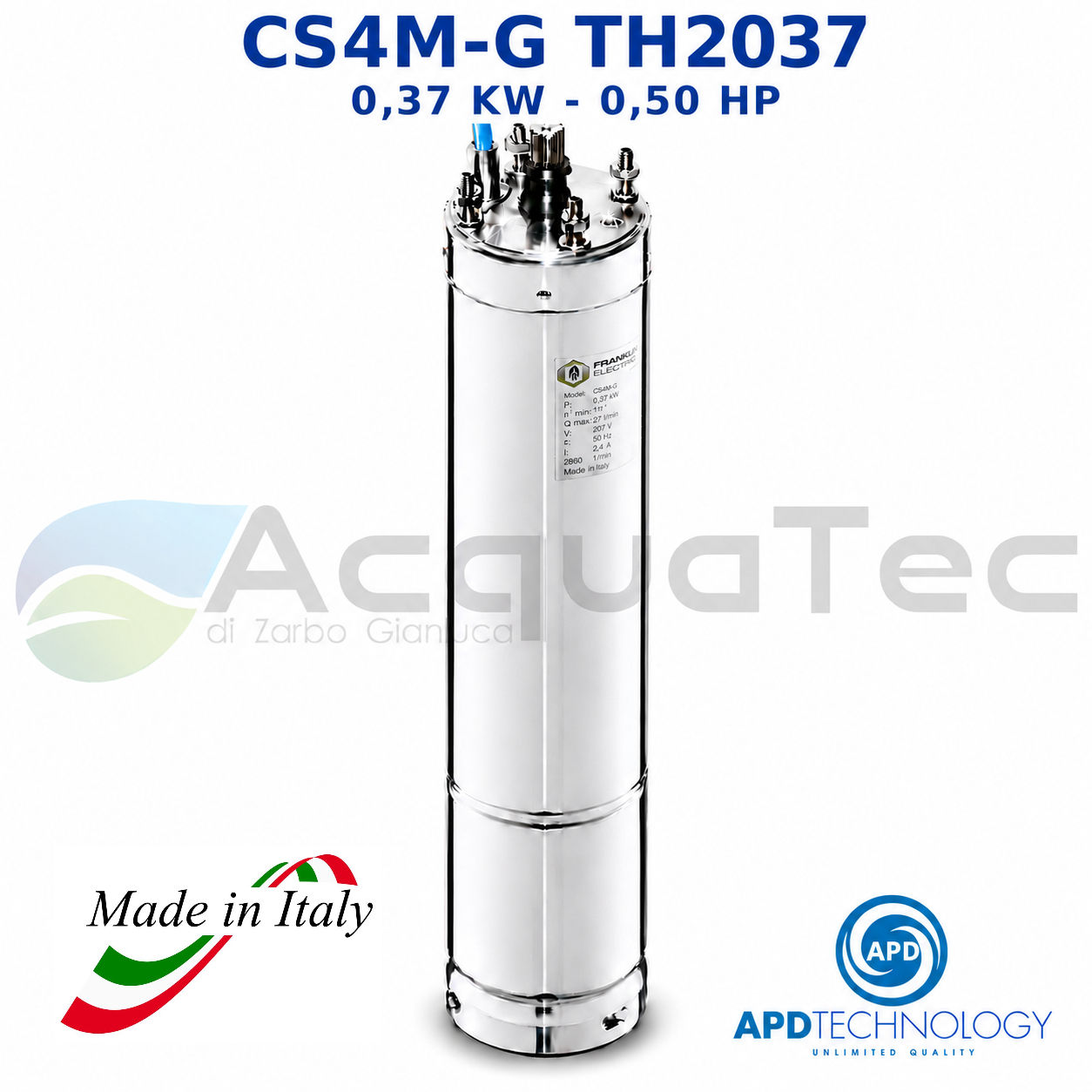 Motore Sommerso Trifase 4" APD CS4M-G TH2037 0,50 HP 0,37 kW in Bagno d’Olio