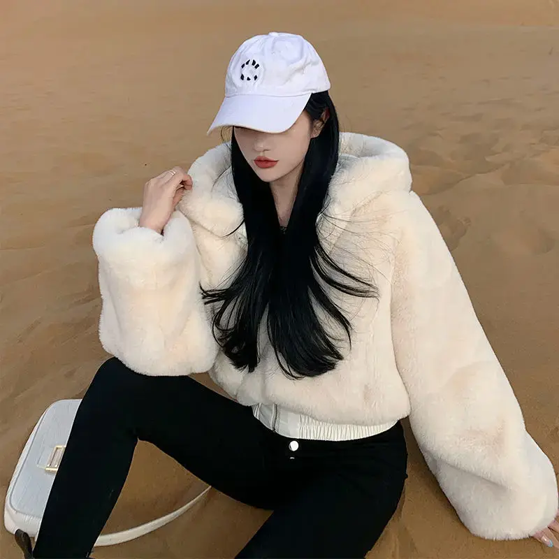 Thumbnail: Furry Cropped Faux Fur Coat and Jacket for Women