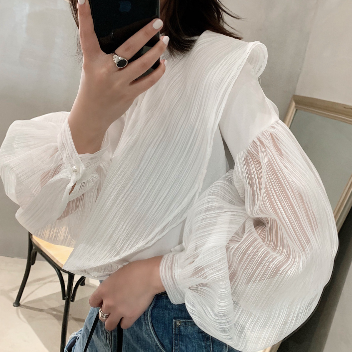 Thumbnail: Lace Hollow Mesh Fairy Blouse for Women
