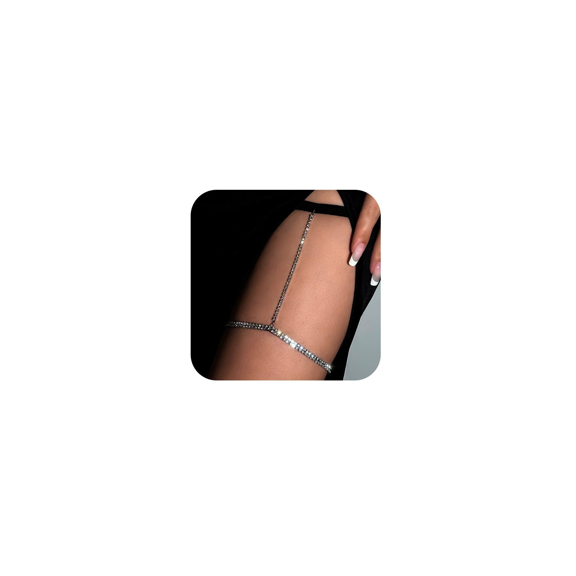 MODRSA Silver Thigh Jewelry Thigh Chain Body Jewelry For Women Sexy Rhinestone L
