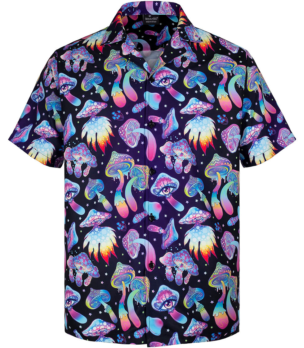 MIKENKO Mushroom Hawaiian Shirt for Men Funny Button Down Shirt Men Summer Magic