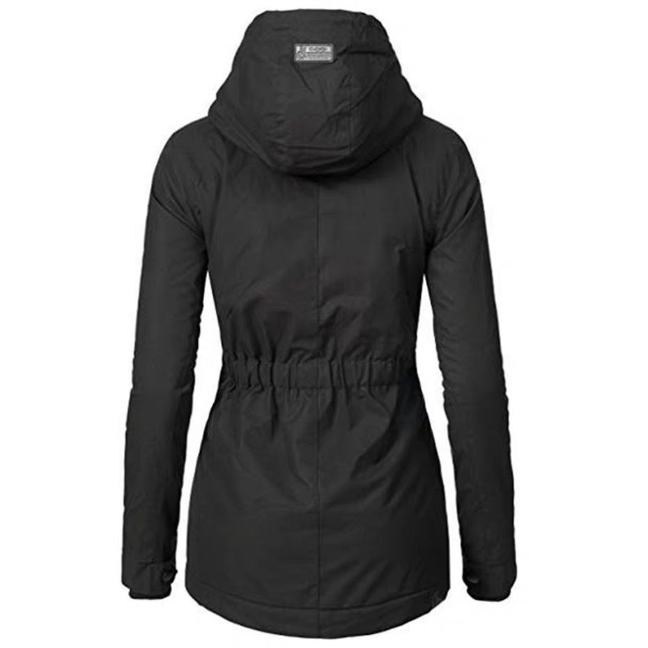 Thumbnail: Thickened Cotton Jacket for Women - Black Hooded Coat