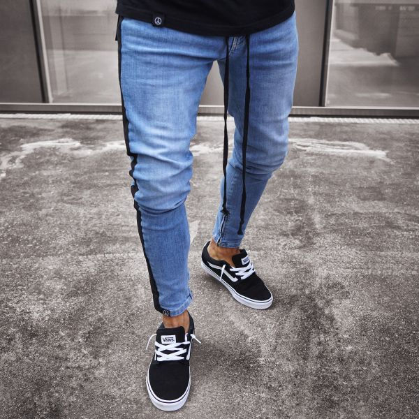 Thumbnail: Men's Vintage Ripped Light Blue Straight Leg Jeans