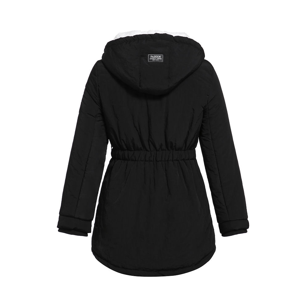 Thumbnail: Thickened Cotton Jacket for Women - Black Hooded Coat