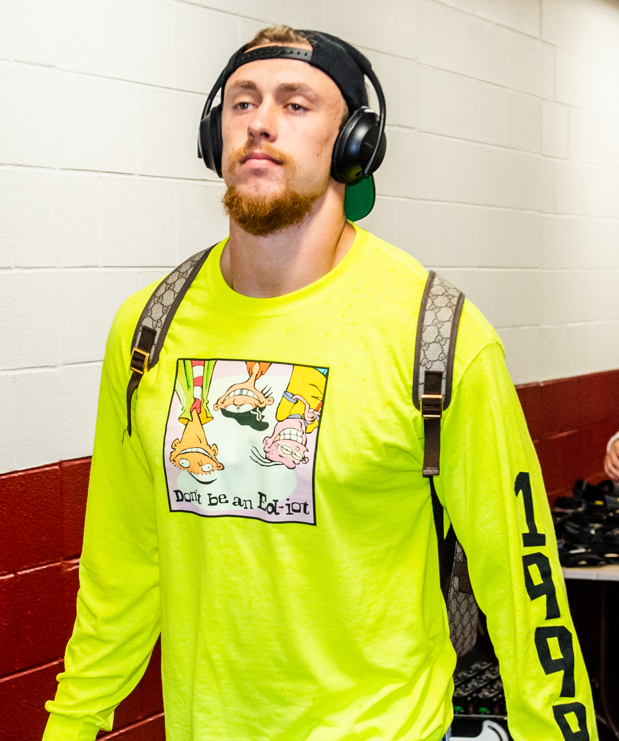 San Francisco 49ers tight end George Kittle standing on the sideline before a 2019 game.