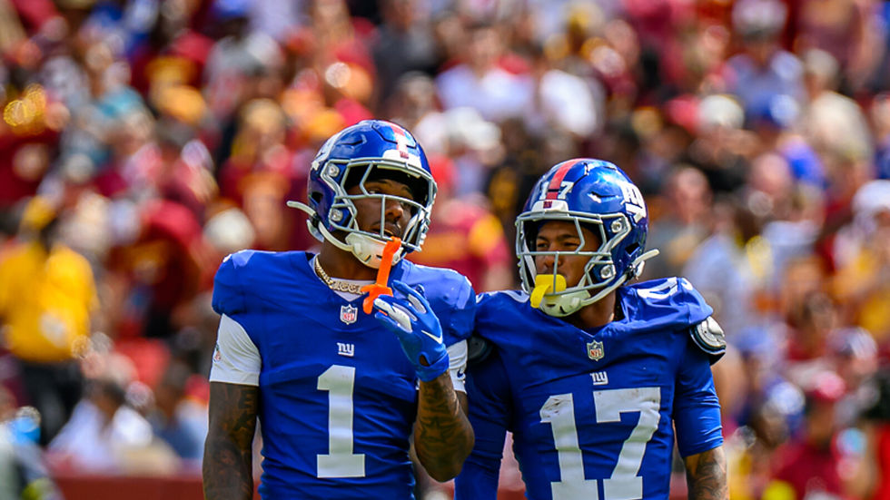 New York Giants wide receiver Malik Nabers walks with teammate during the 2025 season