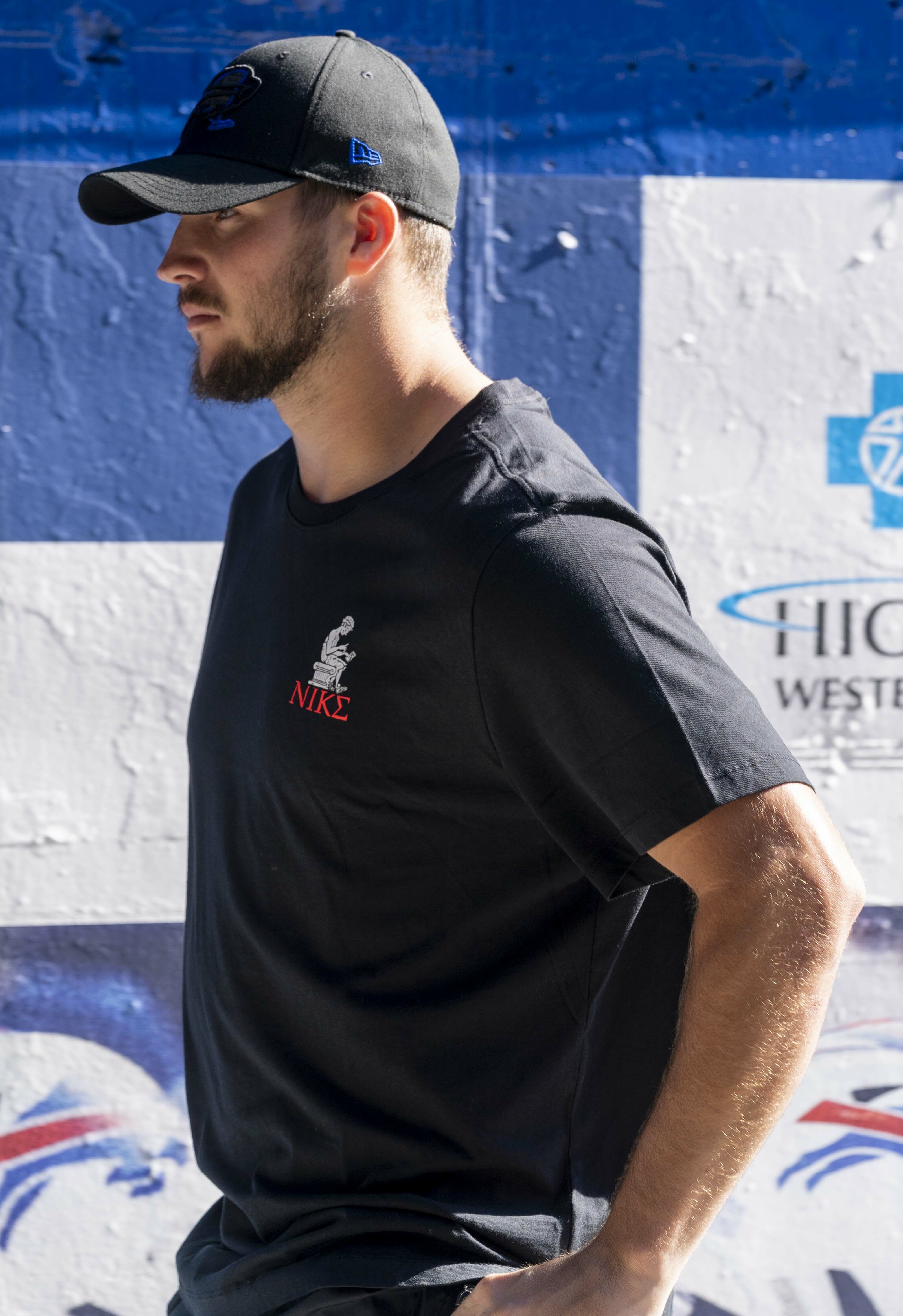 Buffalo Bills quarterback Josh Allen in uniform before a 2021 home game