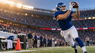 New York tight end catching a football under stadium lights before the Giants-Saints Week 6 matchup