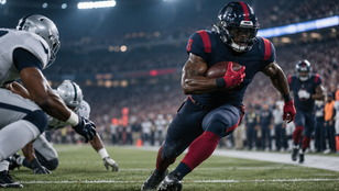 Generic running back carrying the football under stadium lights