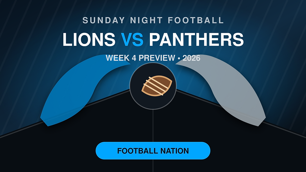 Original Football Nation illustration for Detroit Lions versus Carolina Panthers in Week 4 of 2026.