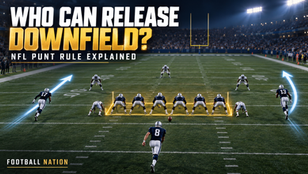 Football Nation cover illustrating eligible gunners releasing while interior punt-team players wait within one yard of the line.