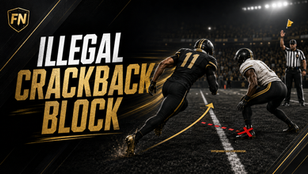 Original Football Nation cover showing an anonymous receiver moving inward toward a defender before an illegal crackback block.