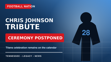 Football Nation Chris Johnson tribute cover noting that the Titans ceremony was postponed.
