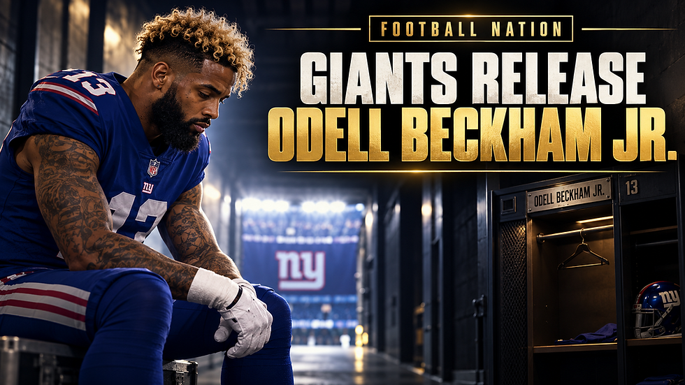 Football Nation cover showing Odell Beckham Jr. and an empty Giants locker after New York released the veteran receiver.