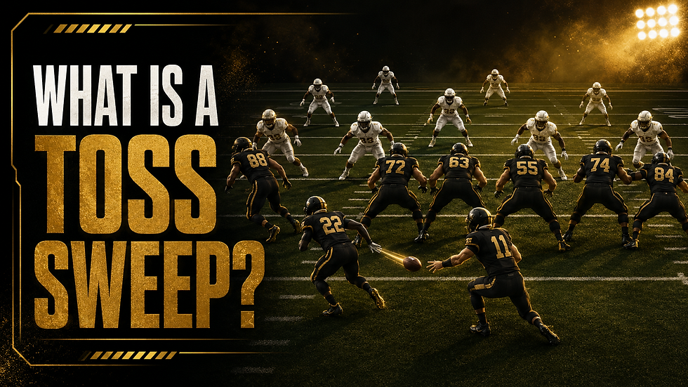 Football Nation original AI-assisted illustration of a generic offense running a toss sweep toward the edge.