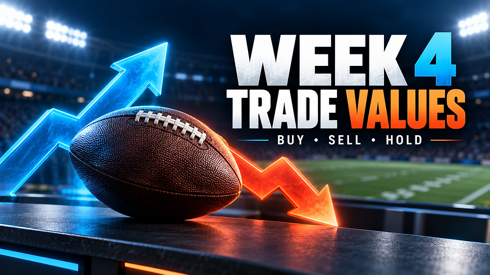 Original Football Nation Week 4 fantasy trade values cover with buy sell and hold decision board