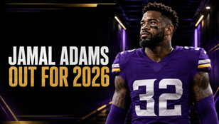 AI assisted Football Nation cover of Jamal Adams in current Minnesota purple No. 32 with the headline Jamal Adams Out for 2026.