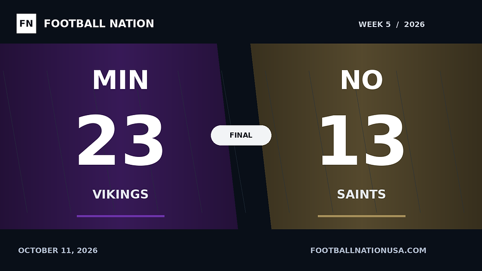 Vikings 23, Saints 13. Final score, October 11, 2026.