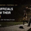 Football Nation black-and-gold cover showing an anonymous official marking a sideline spot with his hat while a receiver steps out of bounds.