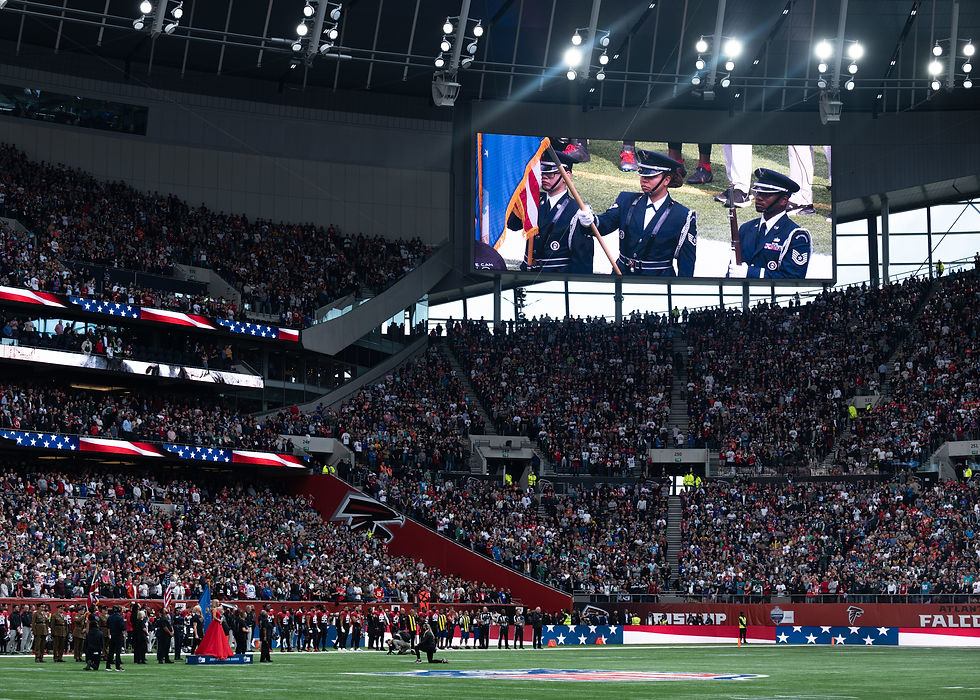 NFL London opening ceremony before the Atlanta Falcons and New York Jets game at Tottenham Hotspur Stadium in 2021.