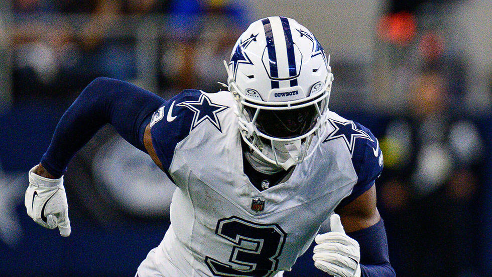 George Pickens runs in a white Dallas Cowboys No. 3 uniform during a 2025 game, cropped to 16:9 for the 2026 NFL Top 100 ranking analysis.