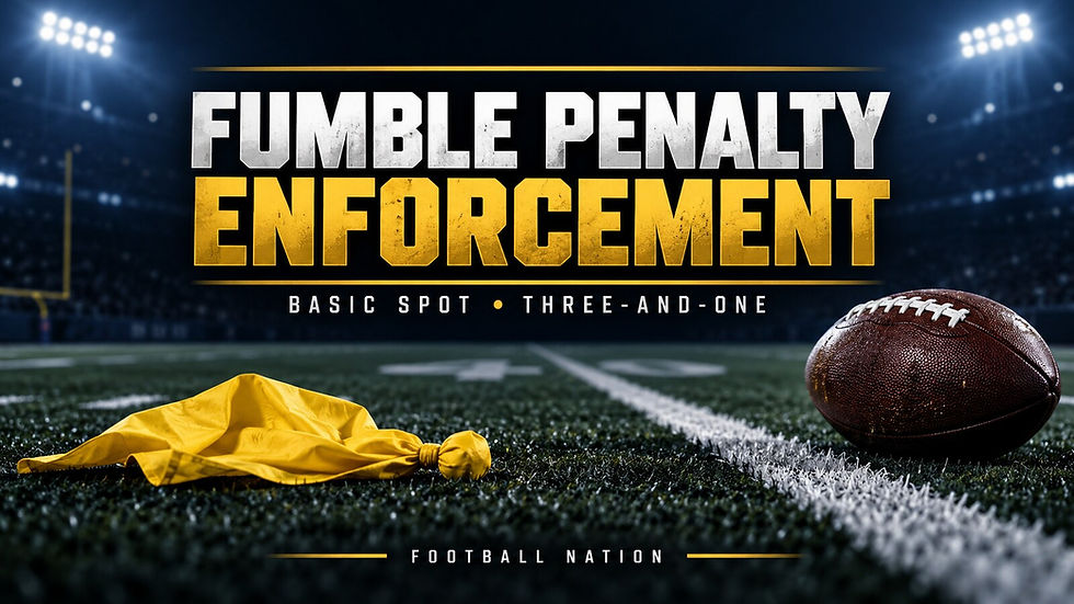 Football Nation cover showing a penalty flag and loose football for NFL fumble penalty enforcement.