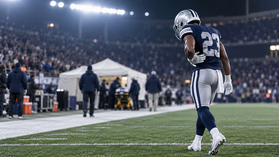Anonymous football return specialist leaving the field with a rib injury during a night game