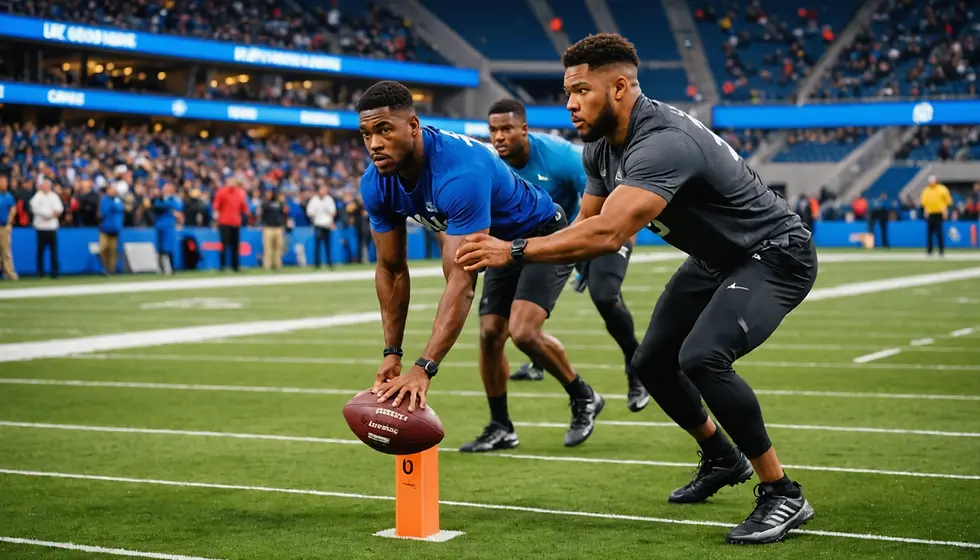 Eye-level view of a player performing drills at the NFL Combine
