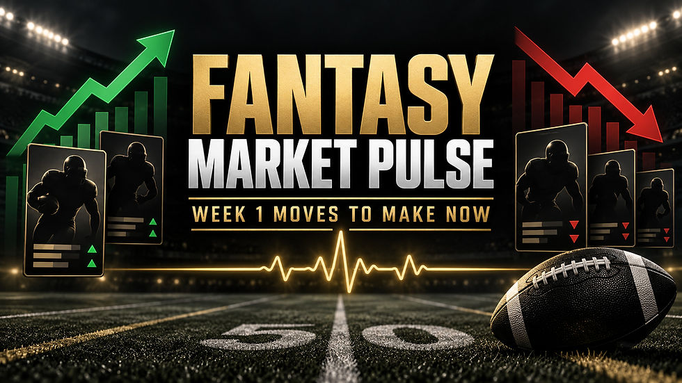 Football Nation fantasy market pulse cover with rising and falling player-card trends for Week 1.