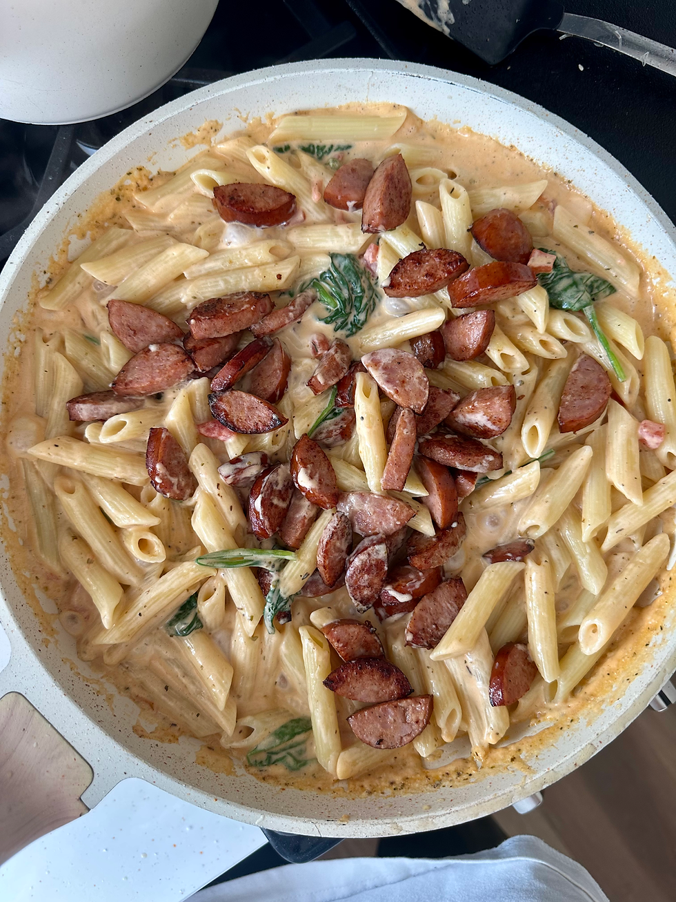Creamy Sausage, Spinach, and Tomato Pasta