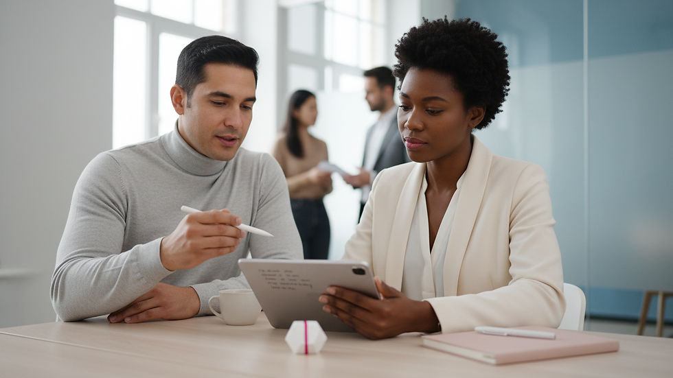 Close-up view of a business leader reviewing notes during a coaching session