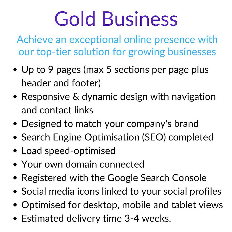 Thumbnail: Description of what's included in Gold Business Website build