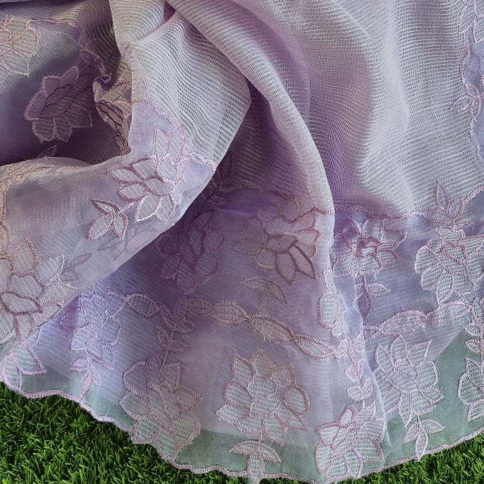 Lightweight organza bordered saree with embroidery details