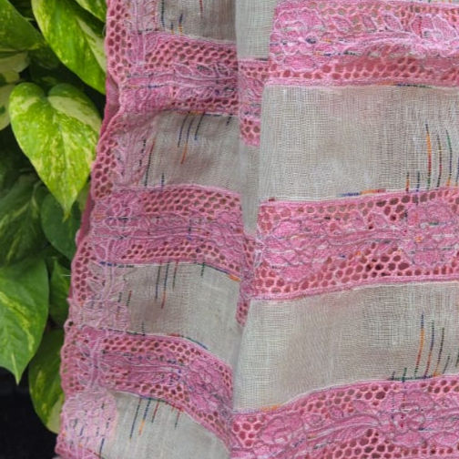 Full border cutwork detailing on linen saree