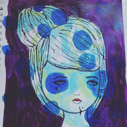 When you create a #background and hate it, you cover it up with a #soulful #girl 💜 #art #artist #in