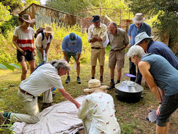 group of wensum farmers looking at moths from a moth light.
