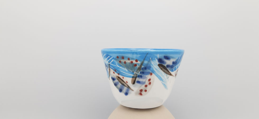 Miniature : Petit bol, motif de plumes en émail transparent
