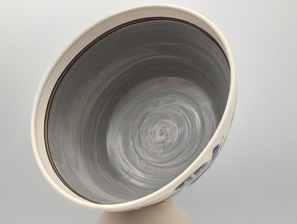 Thumbnail: Salad Bowl, Feather Motif, Blue-Grey Interior