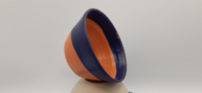 Small Bowl, Dark Blue & Clementine - Earthen Base