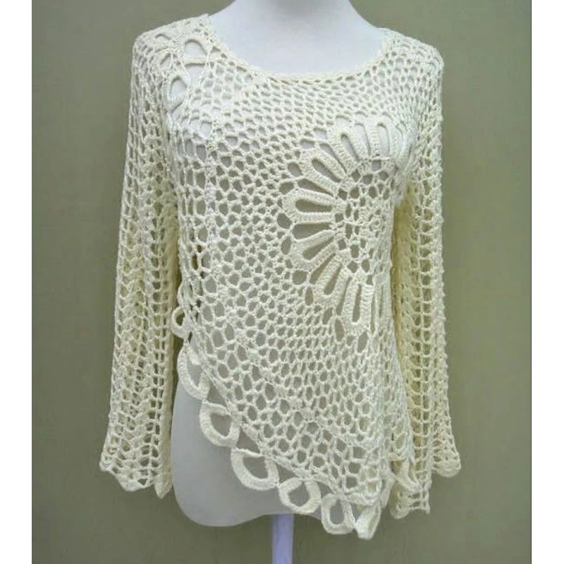 Blusa de Crochê Manga Longa