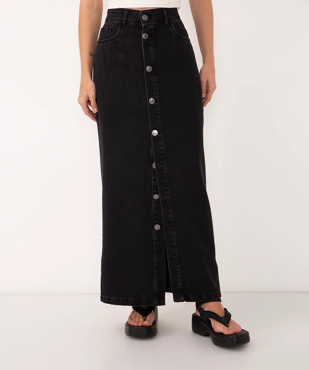 saia jeans longa preta
