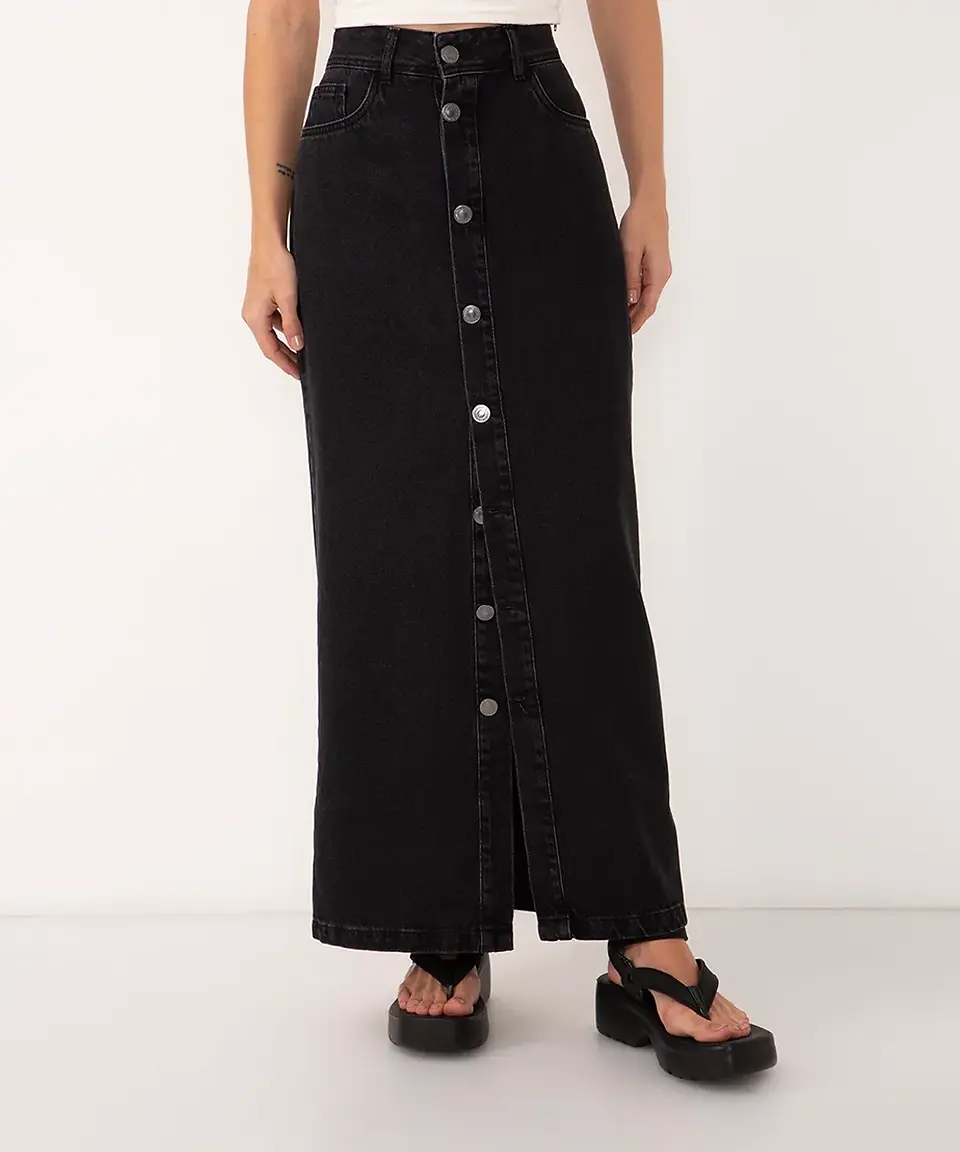 saia jeans longa preta
