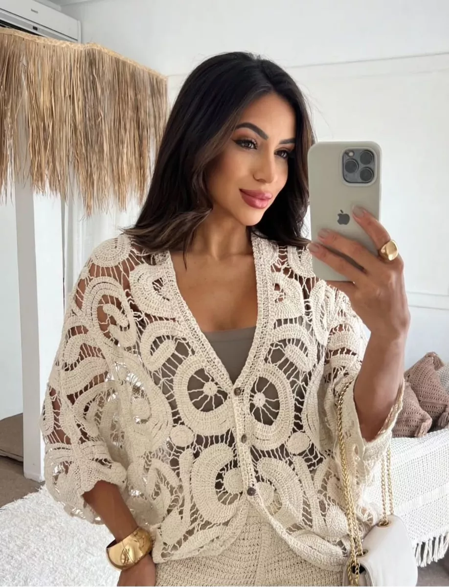 Blusa Kimono De Crochê Chic