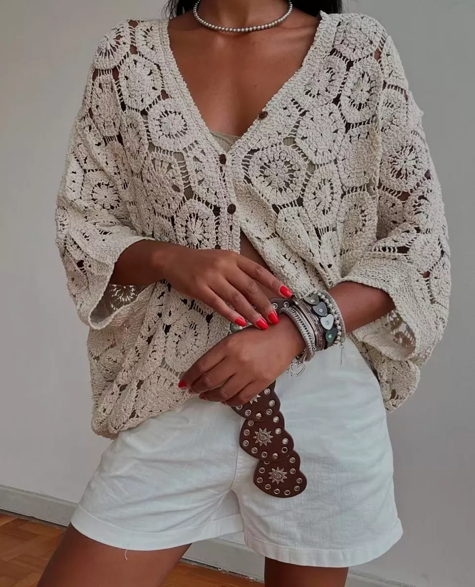 Blusa Feminina Kimono De Crochê