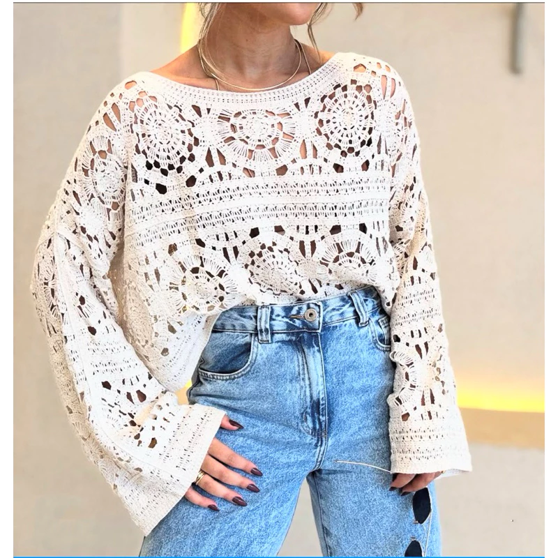 Blusa Manga Longa Crochê