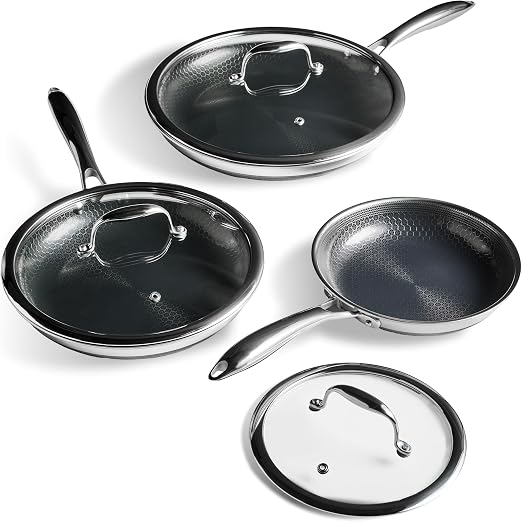 HexClad 6-Piece Hybrid Nonstick Frying Pan Set with Lids, 8, 10 and 12 inch
