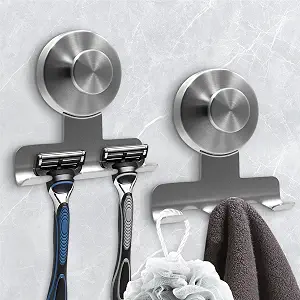 Suction Cup Razor Holder for Shower, Brushed Silver (2 Pack)