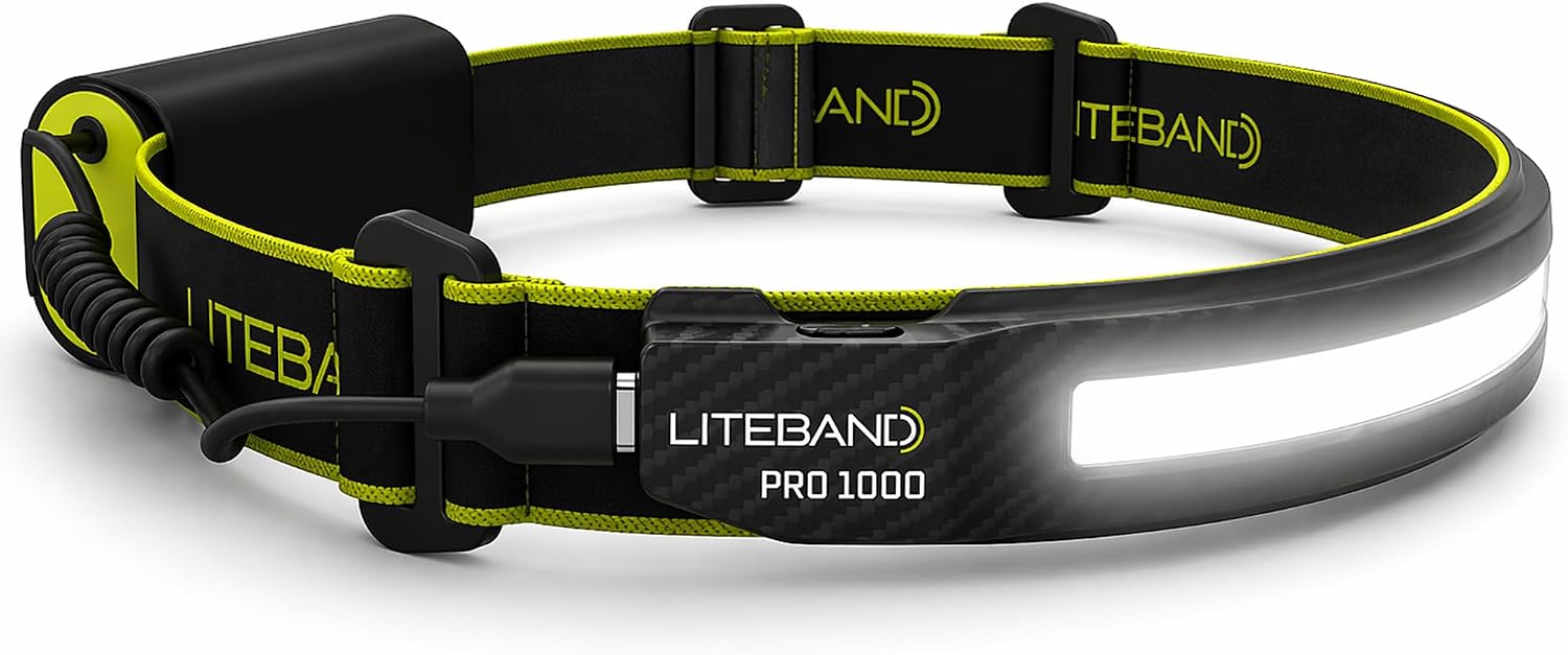 LITEBAND PRO Rechargeable LED Headlamp, 1000 Lumens, 210° Wide Beam, Carbon
